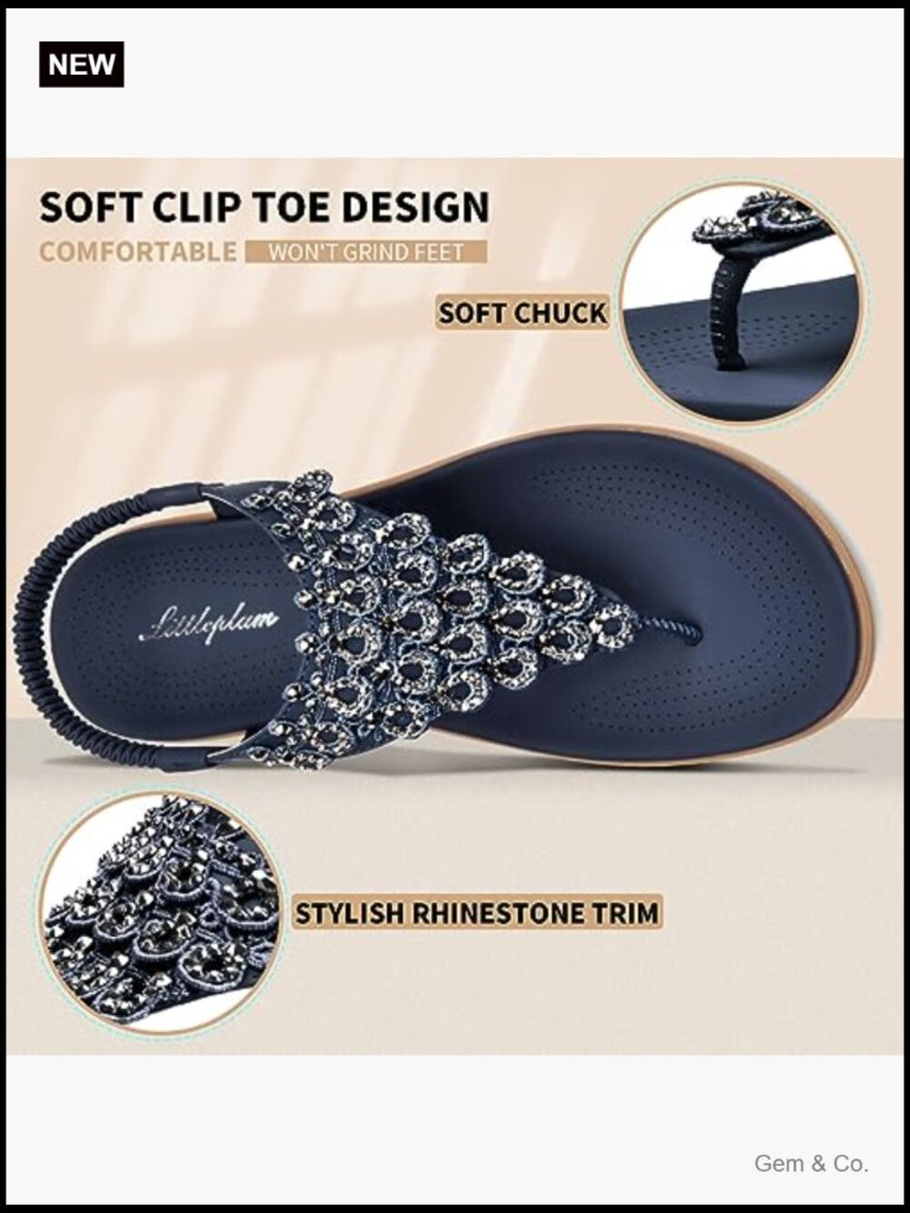 Slingback Rhinestone Flat Sandals Arch Support Summer Comfort Dressy - Picture 4 of 7